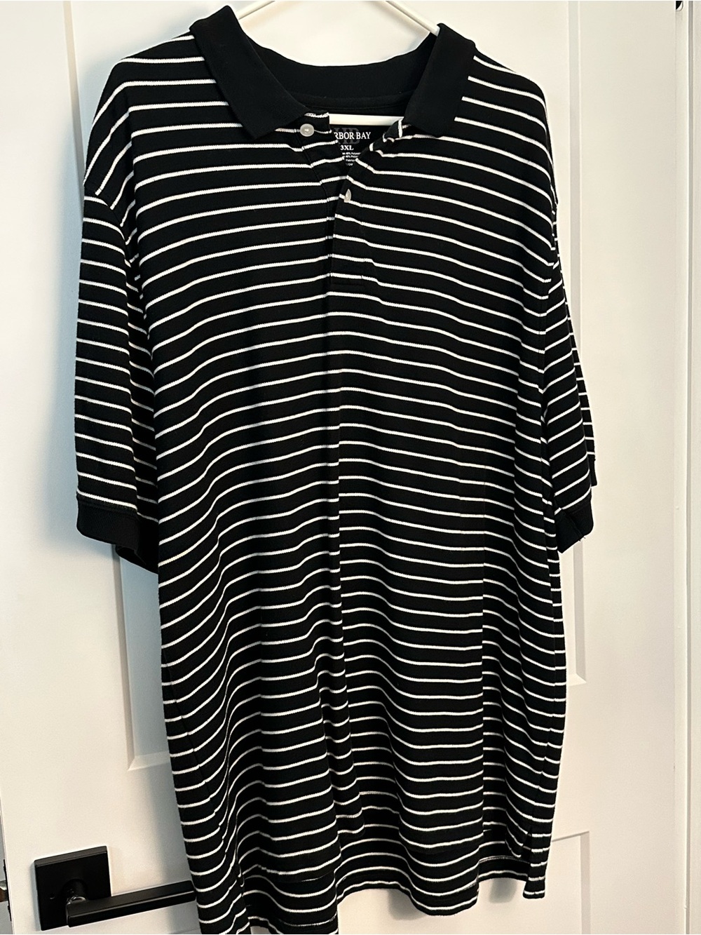 Harbor Bay men’s black & white stripe polo, size 3XL.